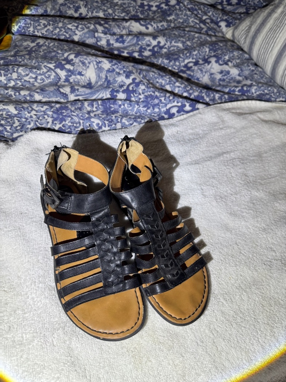Black Strappy Gladiator Sandals with Tan Footbed-lots of life